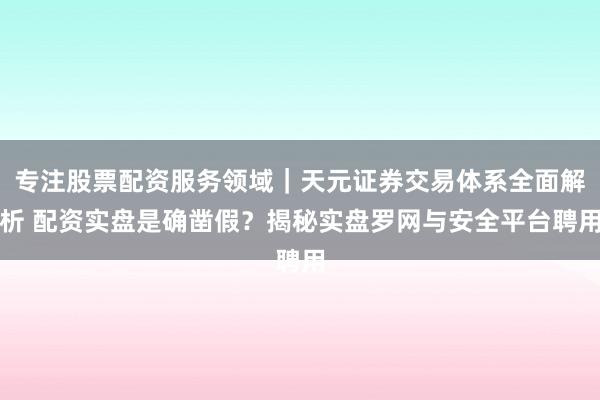 专注股票配资服务领域｜天元证券交易体系全面解析 配资实盘是确凿假？揭秘实盘罗网与安全平台聘用