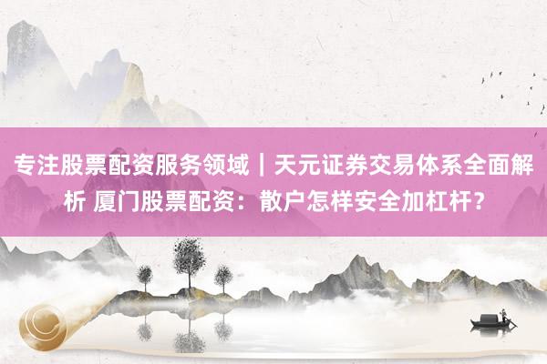 专注股票配资服务领域｜天元证券交易体系全面解析 厦门股票配资：散户怎样安全加杠杆？