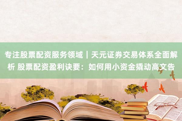 专注股票配资服务领域｜天元证券交易体系全面解析 股票配资盈利诀要：如何用小资金撬动高文告